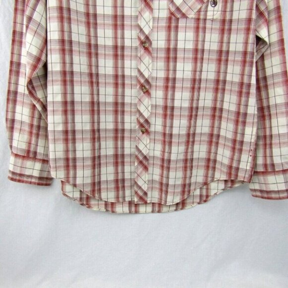Solaris Ivory Rust Plaid Button Front Shirt Mens Size M Hiking Long Sleeve - Picture 3 of 11